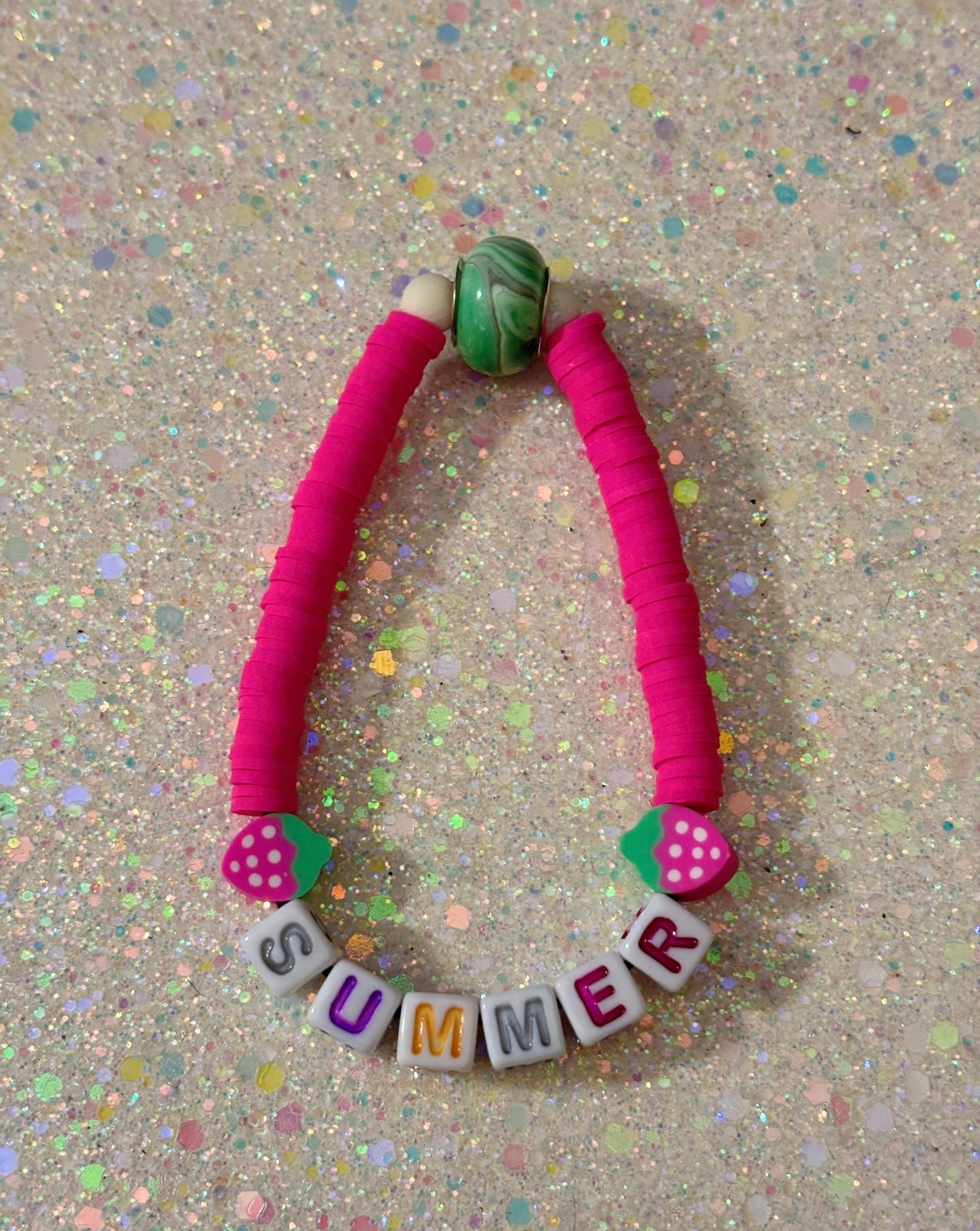 Summer Letters Pink Clay Beaded Stretchy Bracelet