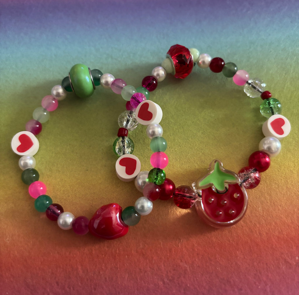 Two Kids Small Stretchable Bracelet Stacks Strawberry Theme