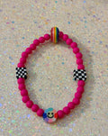 Rainbow Smiley Face with Hot Pink Clay Beads
