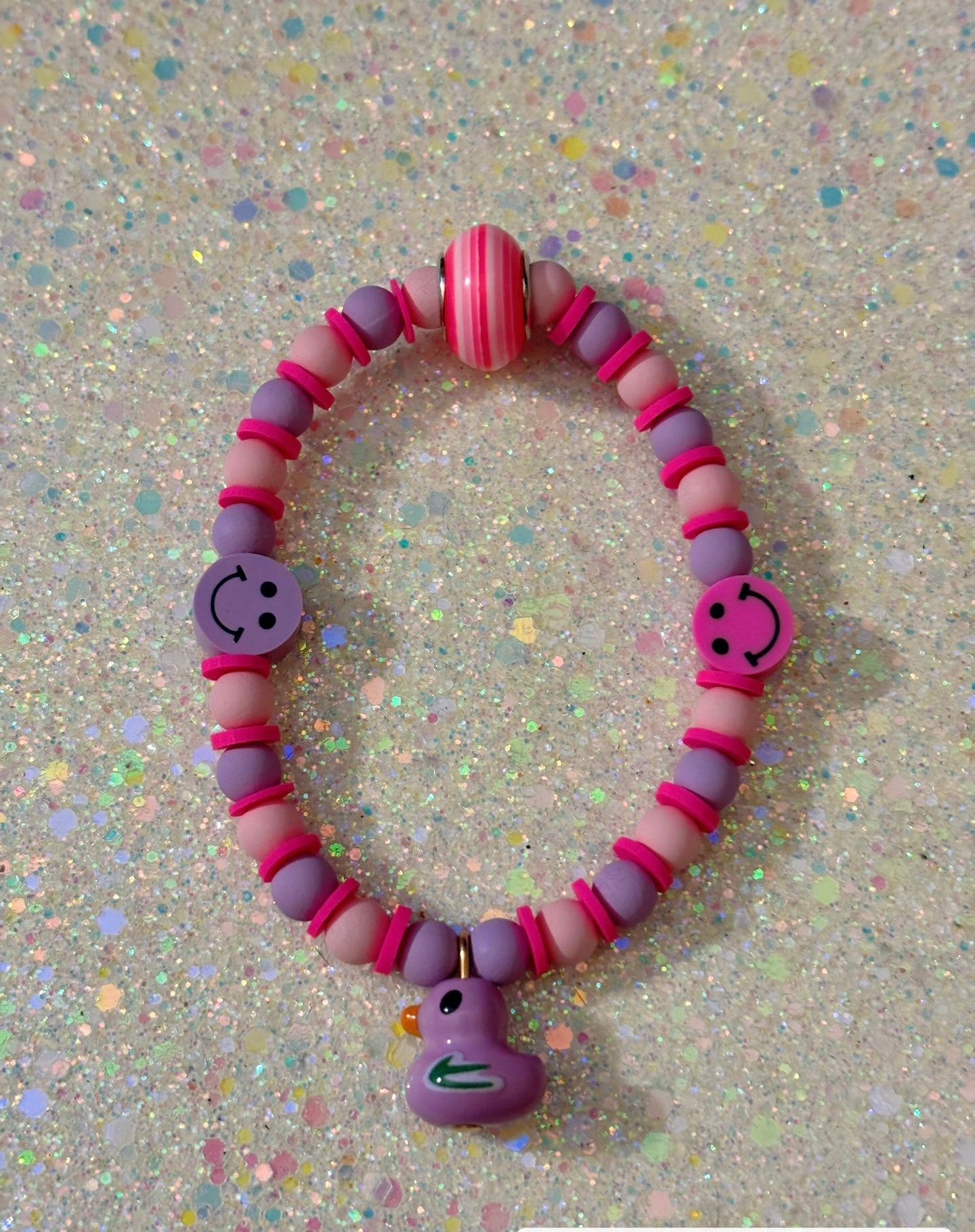 Purple Duck and Smiley Face Stretchable Bracelet