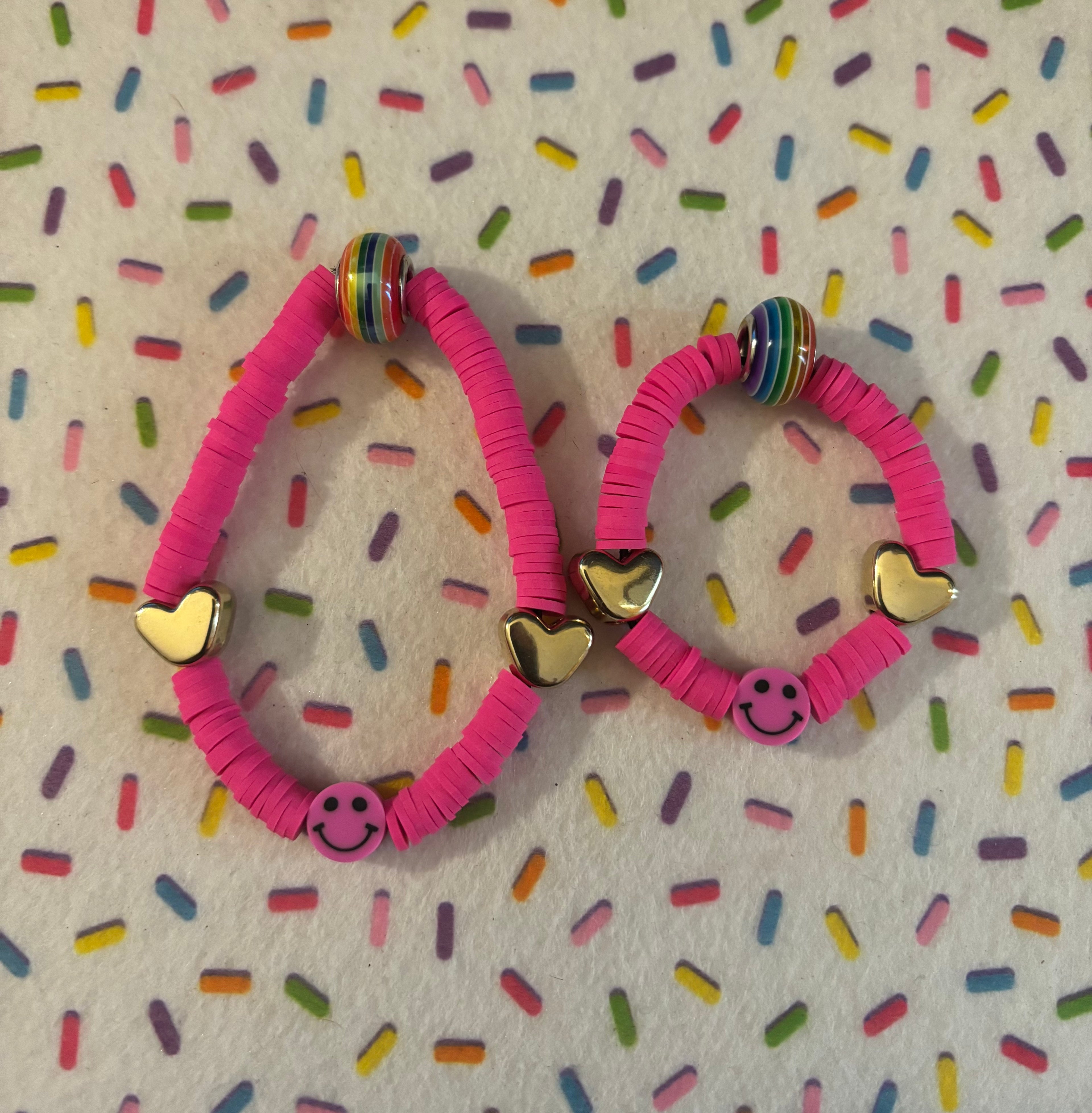 Mother & Mini Stretchy Hot Pink Clay Bracelet
