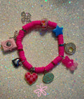 Hot Pink Clay Beaded Bracelet with Charms