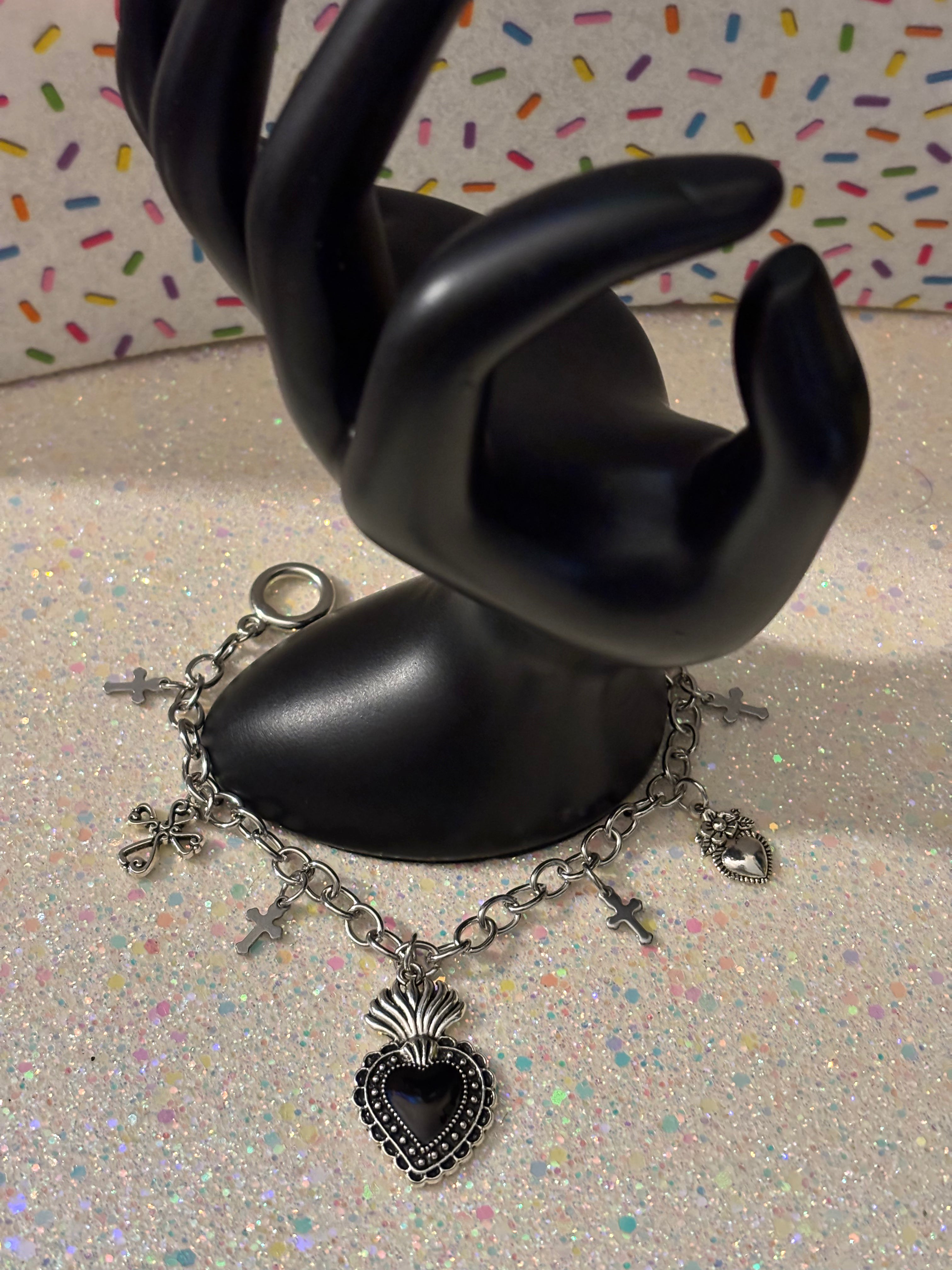 Black Heart Charm and Crosses