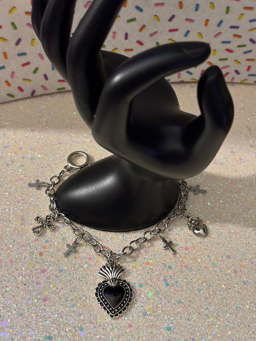 Black Heart Charm and Crosses