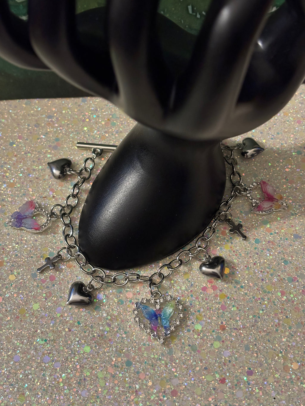 Stainless Steel Chain Sparkly Butterflies
