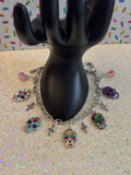 Silver Stainless Steel Chain, Enamel Dia De Los Muertos Skull Charms, Stainless Steel Mini Crosses