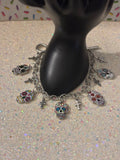 Silver Stainless Steel Chain, Enamel Dia De Los Muertos Skull White Charms, Stainless Steel Mini Crosses