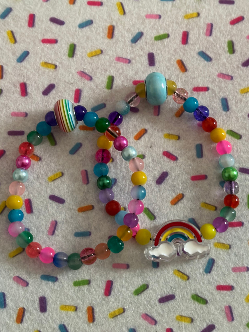 TWO Kids Small Stretchable Bracelet Stacks Rainbow Skies