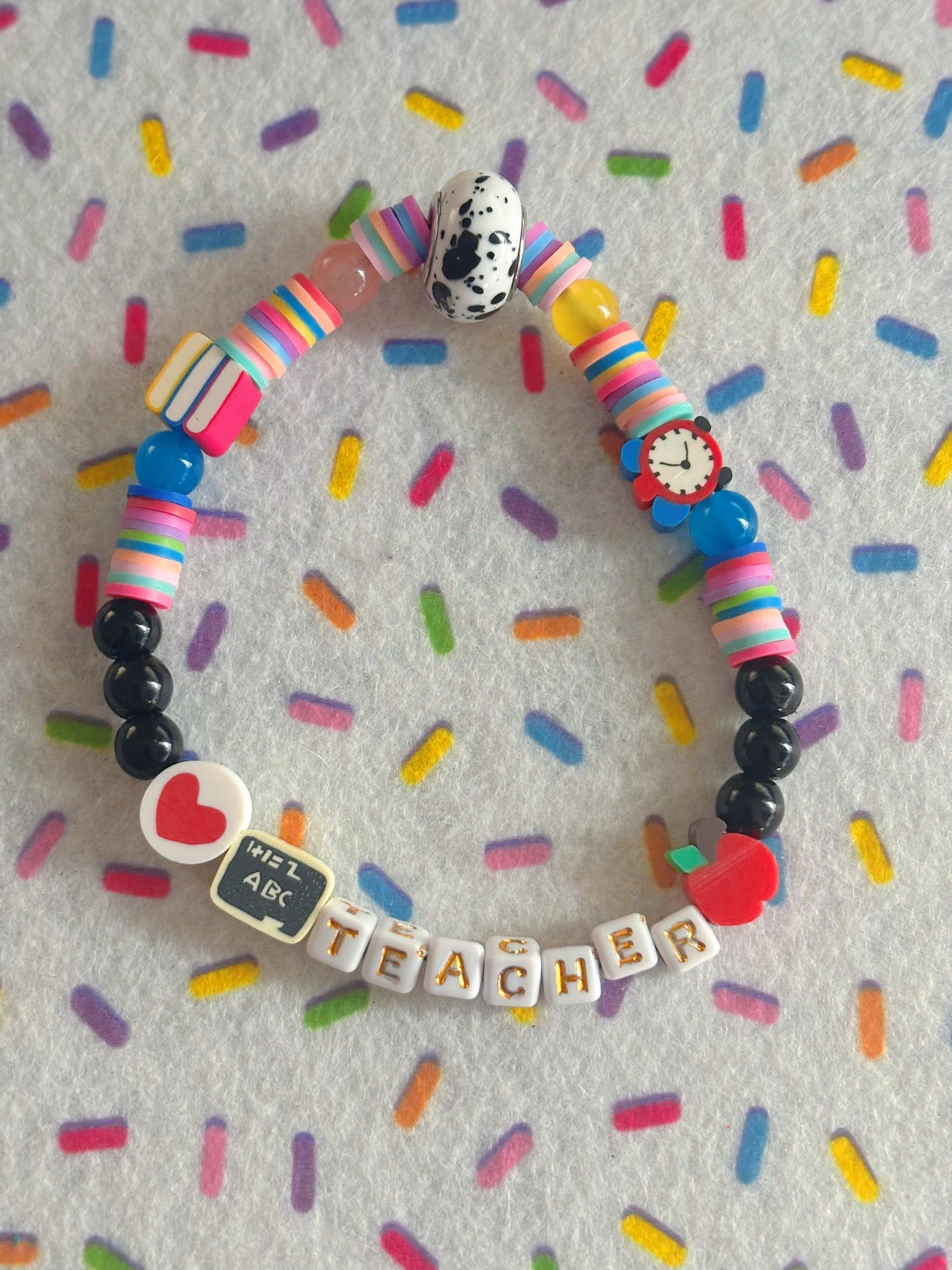 Stretchable Clay and Glass Beaded Colorful Teachers Bracelet