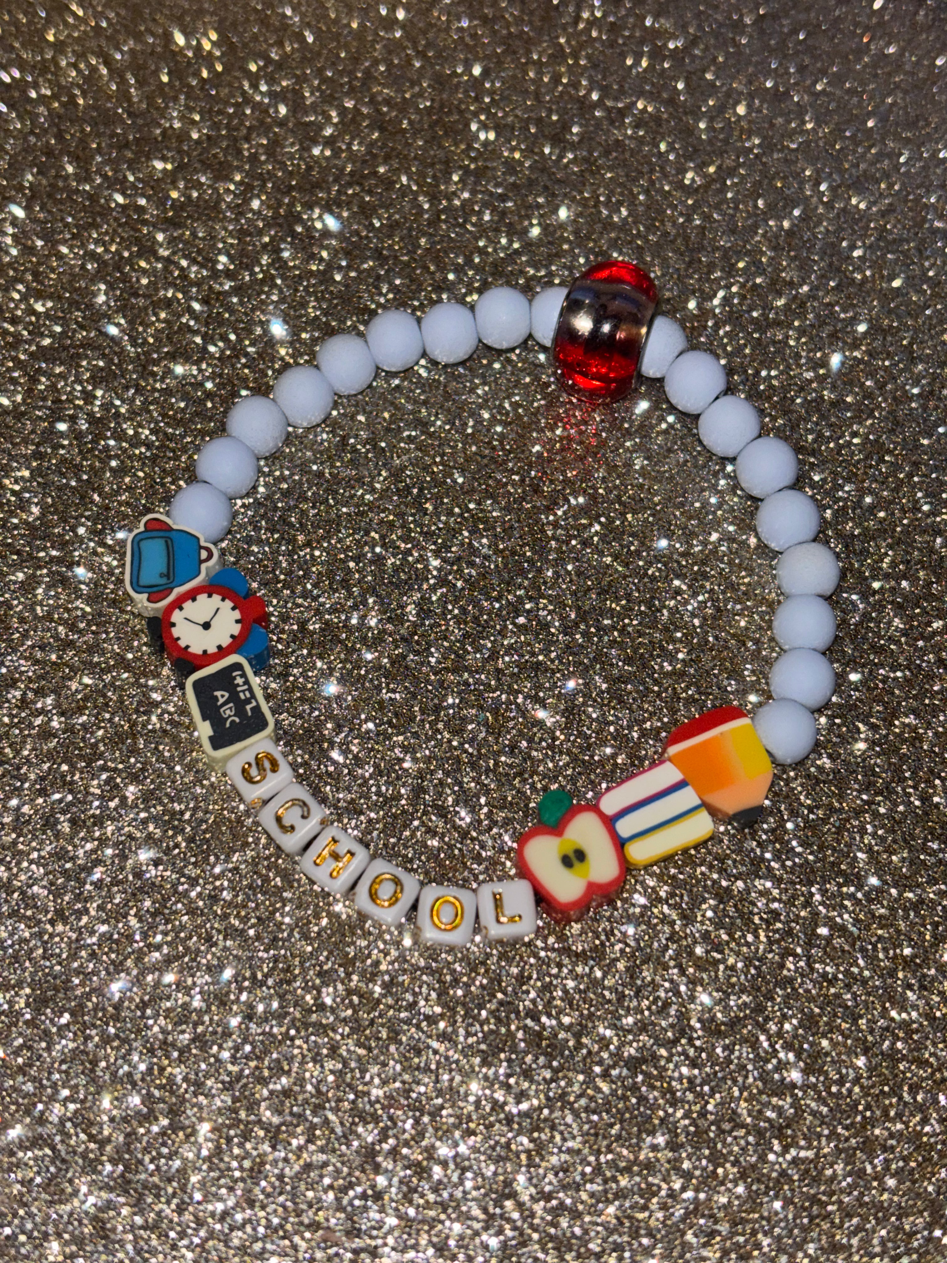 School Lettered Clay Charm Stretchy Bracelet