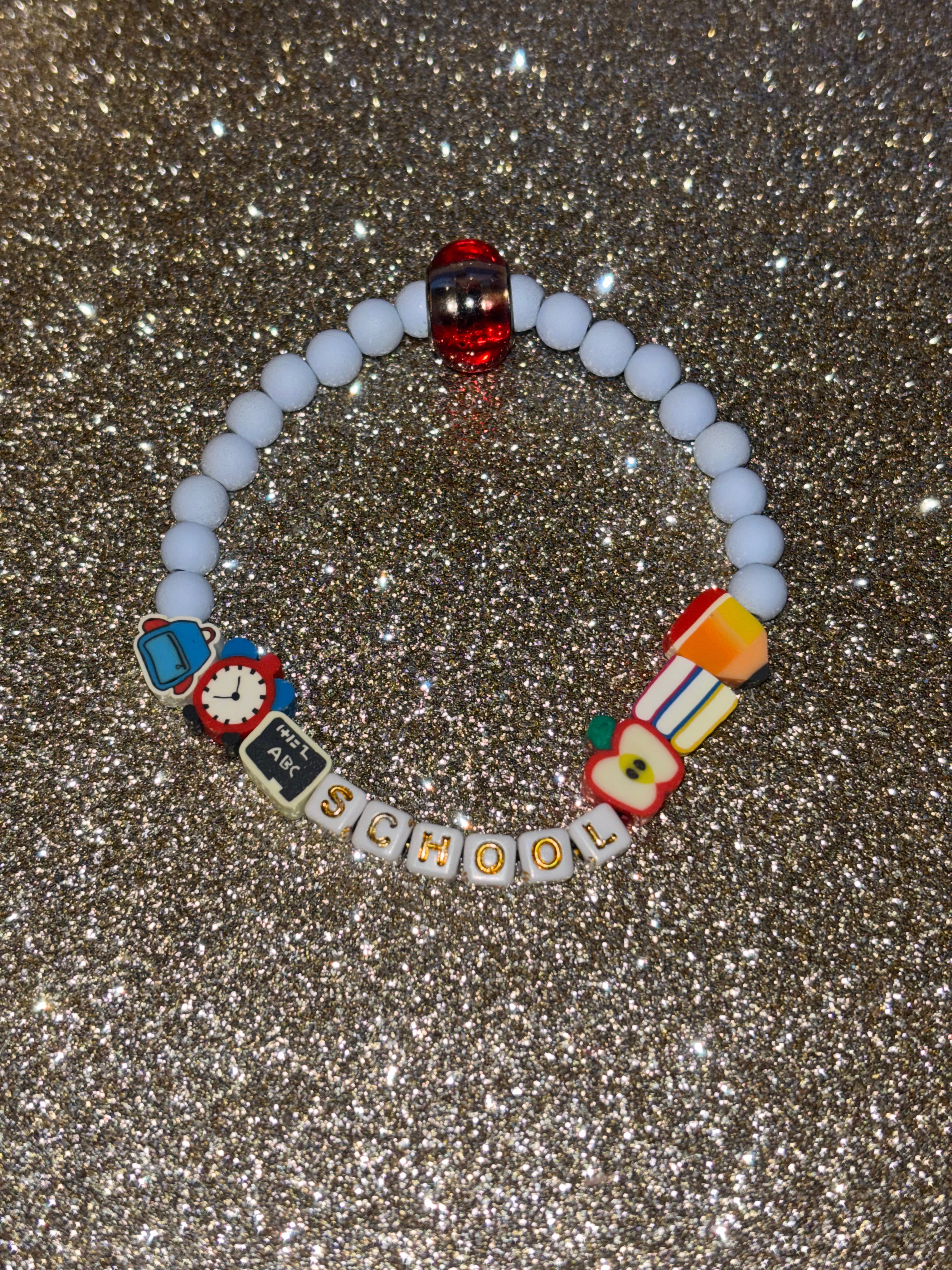 School Lettered Clay Charm Stretchy Bracelet