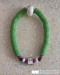 Stretchy Green Clay Beaded Ghost Charm Bracelet