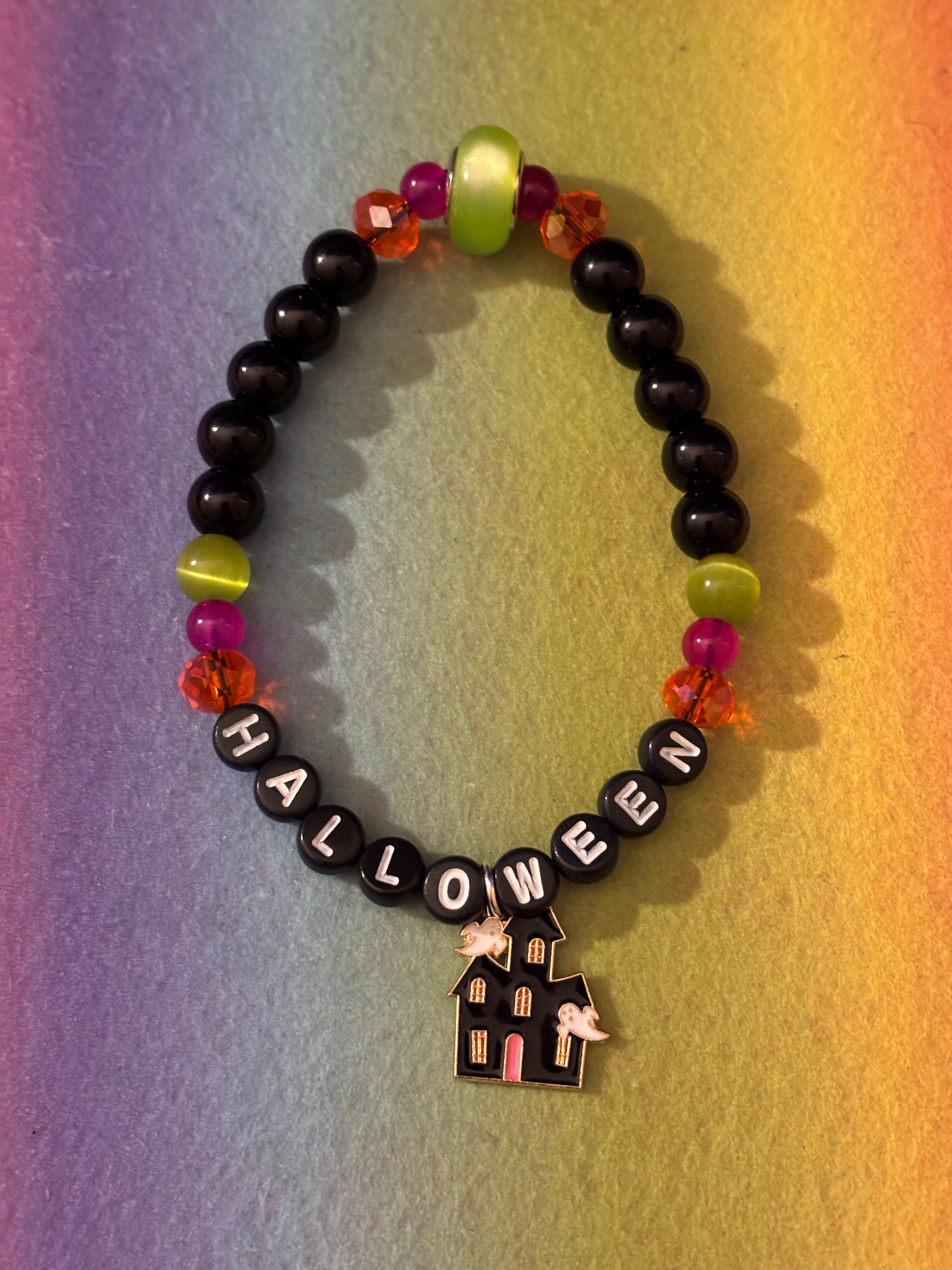 Stretchy Glass Beaded- Haunted House Halloween Bracelet