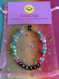 Stretchy Glass Beaded- Pretty Black Lettered Bracelet