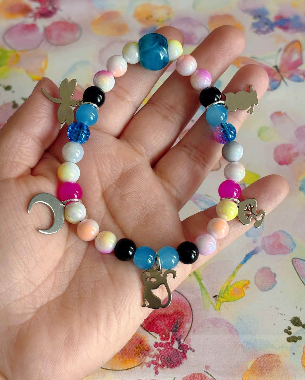Stretchy Acrylic Beaded Bracelet- Under the Moon Theme