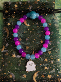 Stretchy Pink/Blue/Purple Glass Beaded- Ghost Charm