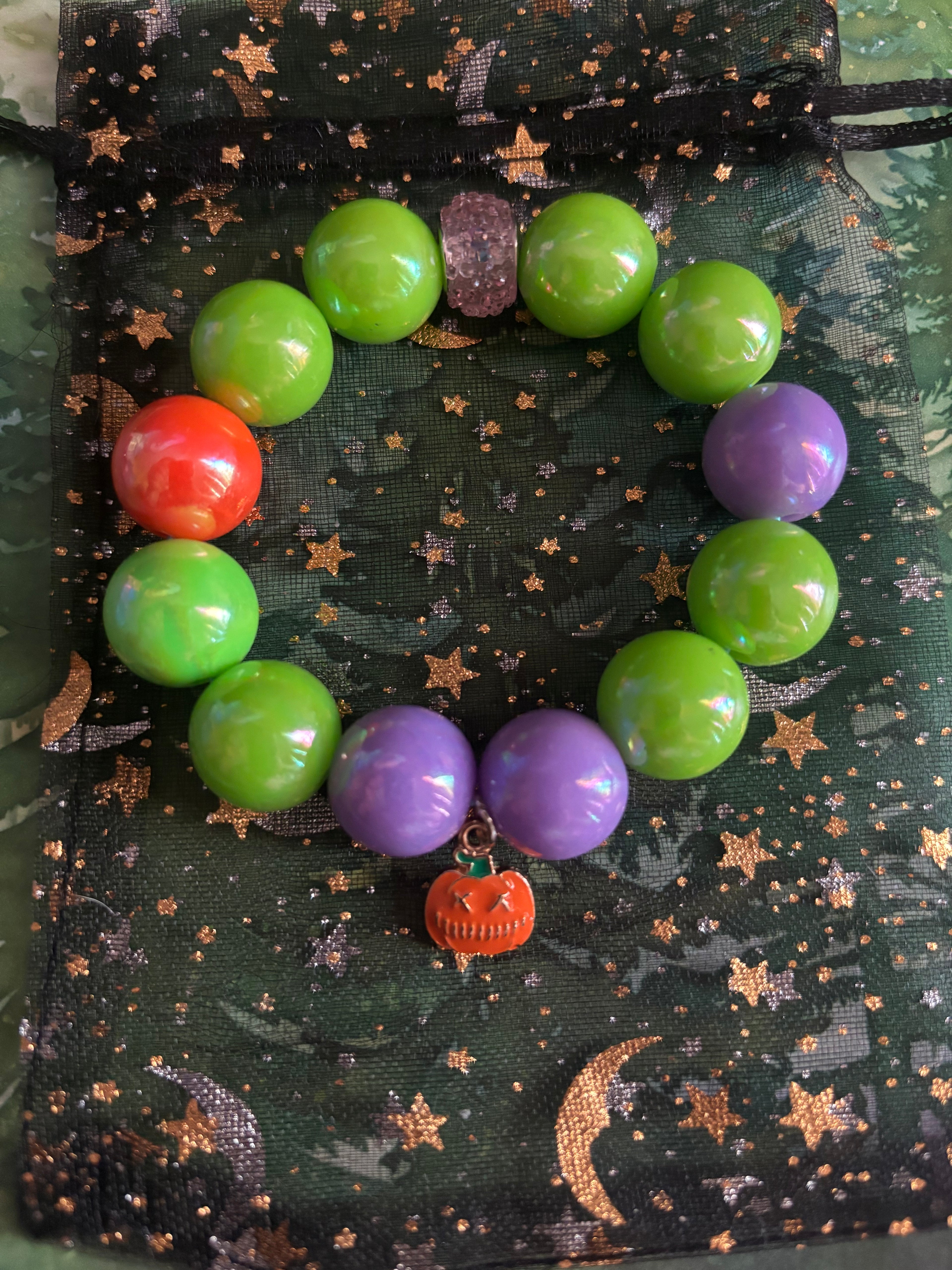 Stretchy 10 mm Beaded- Mini Pumpkin Charm