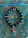 Stretchy Black and Blue Glass Beaded- Dog with Blue Tie Charm