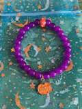 Stretchy Purple Glass Beaded- Orange Thankful Pumpkin Charm