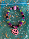 Stretchy Glass Beaded- Halloween Pink Skull Charm