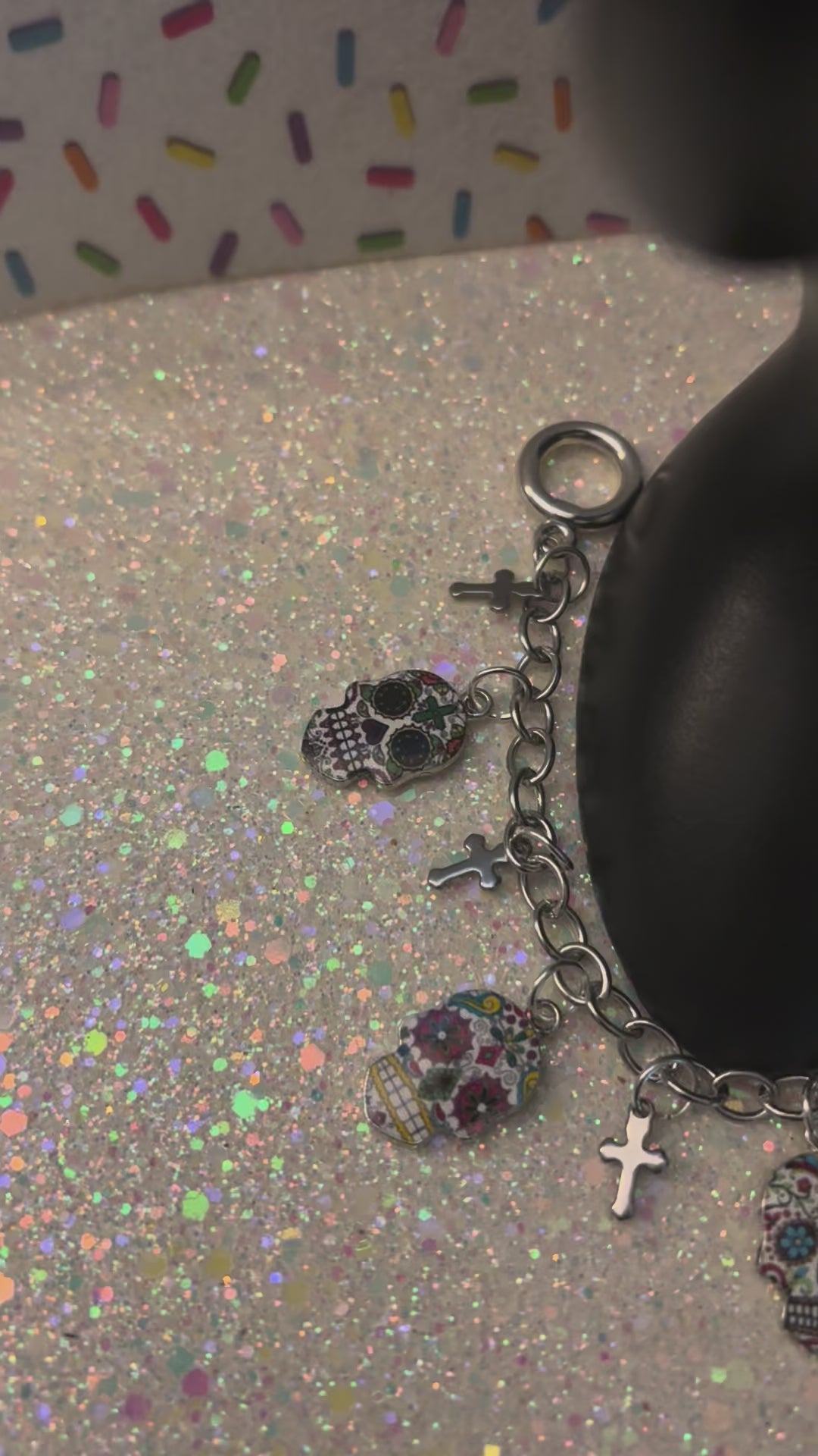 Silver Stainless Steel Chain, Enamel Dia De Los Muertos Skull White Charms, Stainless Steel Mini Crosses