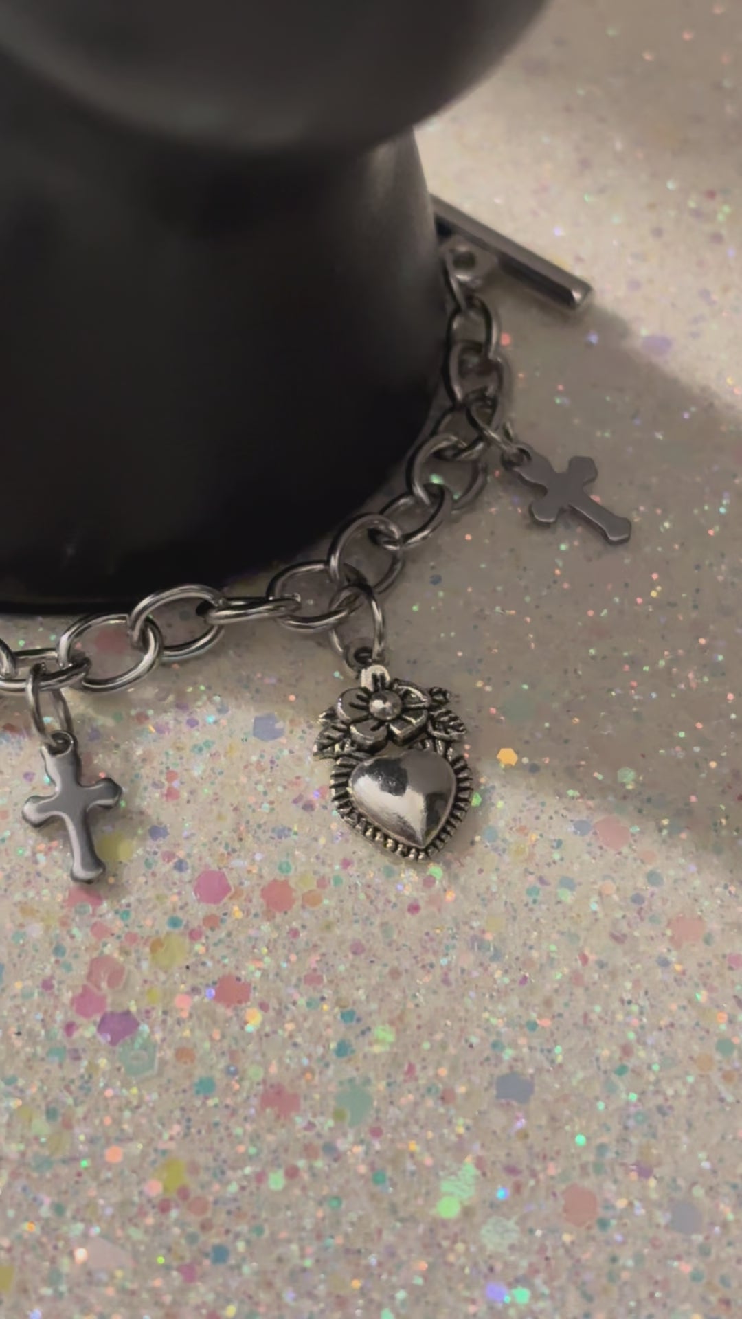 Black Heart Charm and Crosses
